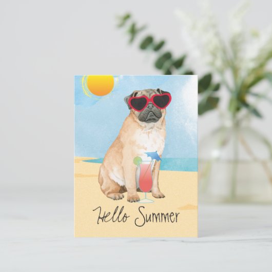 Summer Pug Briefkaart (Staand voorkant)