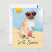 Summer Pug Briefkaart (Voorkant / Achterkant)