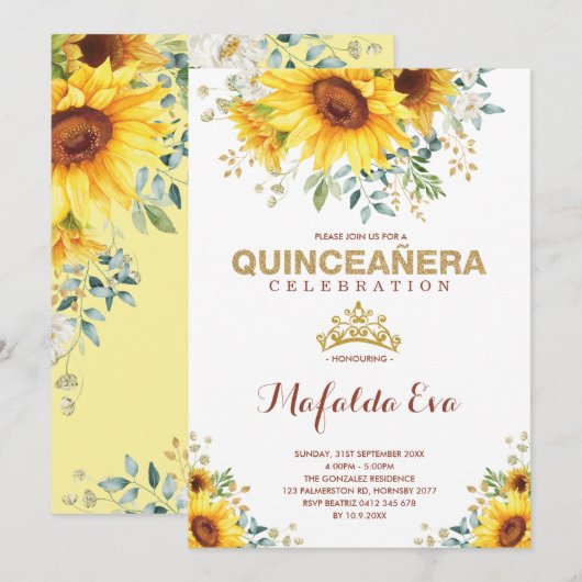 Summer Quinceanera Garden Sunflower 15th Birthday Kaart (Voorkant / Achterkant)