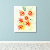 Summer Radiance: Sinaasappel en roze in bloei Canvas Afdruk (Insitu (Houten vloer))