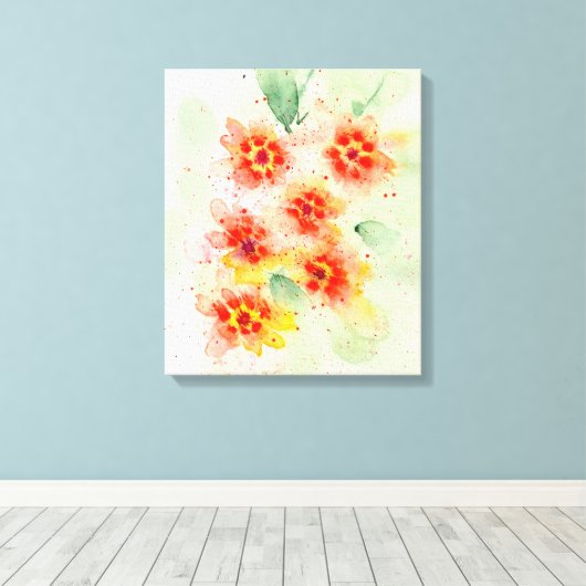 Summer Radiance: Sinaasappel en roze in bloei Canvas Afdruk (Insitu (Houten vloer))