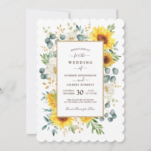 SUMMER RADIANCE Sunflower Garden Greenery Wedding Kaart (Voorkant)