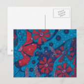 Summer Rain Fantasy Flowers Blue Pink Floral Art Briefkaart (Voorkant / Achterkant)