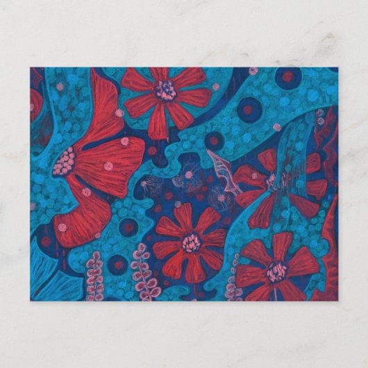 Summer Rain Fantasy Flowers Blue Pink Floral Art Briefkaart (Voorkant)