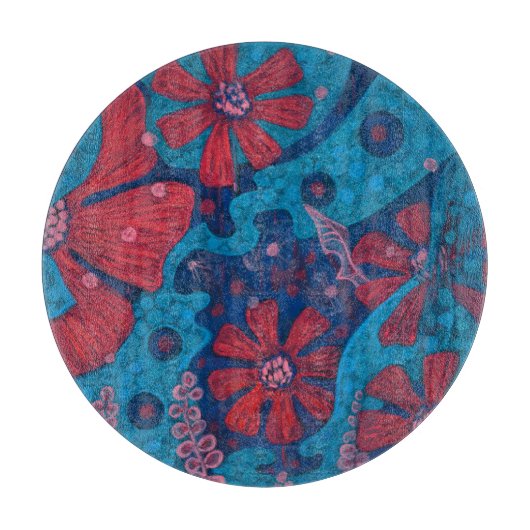 Summer Rain Fantasy Flowers Blue Pink Floral Art Snijplank (Voorkant)