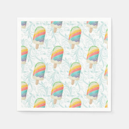 Summer Rainbow Popsicle en Blauwgroen Swirls Papie Servet