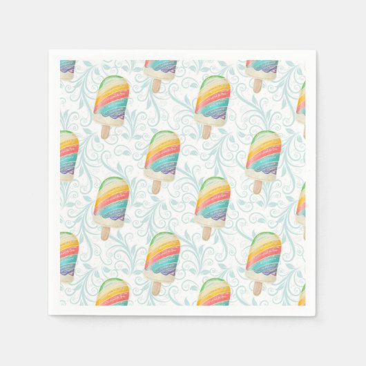 Summer Rainbow Popsicle en Blauwgroen Swirls Papie Servet (Voorkant)