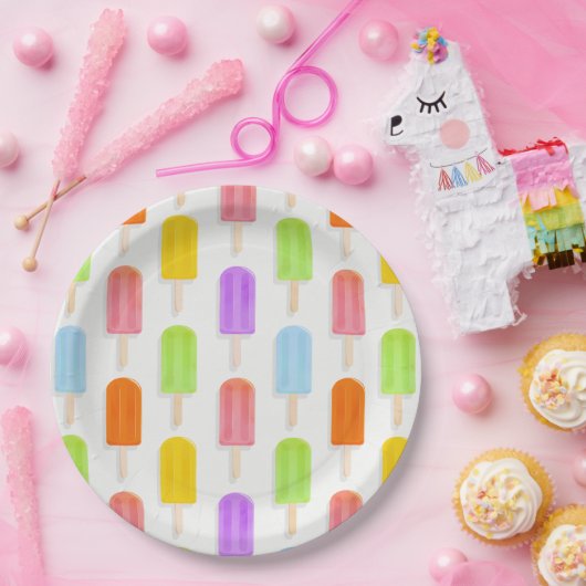 Summer Rainbow Popsicles Pattern Papieren Bordje (Feest)