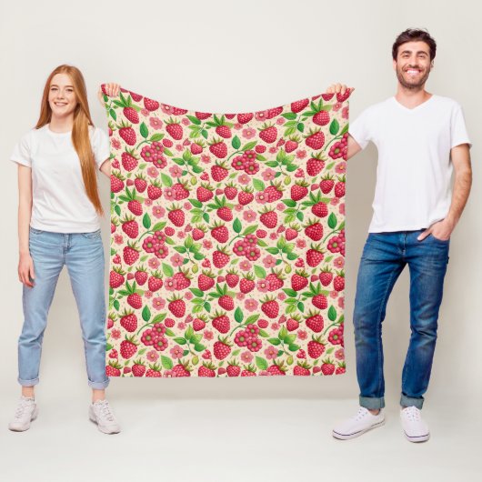 Summer Raspberry Garden Botanical Fruit Pattern Fleece Deken (In situ)