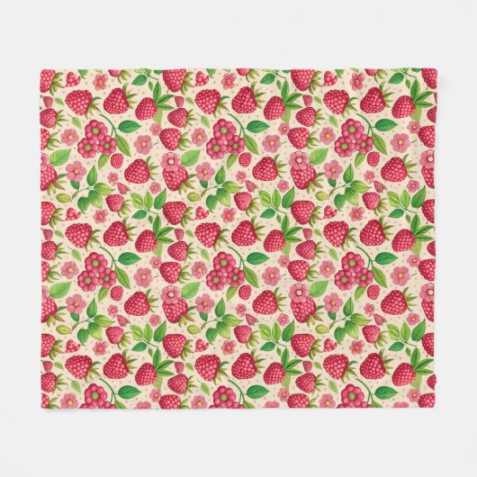 Summer Raspberry Garden Botanical Fruit Pattern Fleece Deken (Voorkant (Horizontaal))