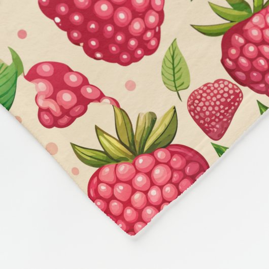 Summer Raspberry Garden Botanical Fruit Pattern Fleece Deken (Hoek)