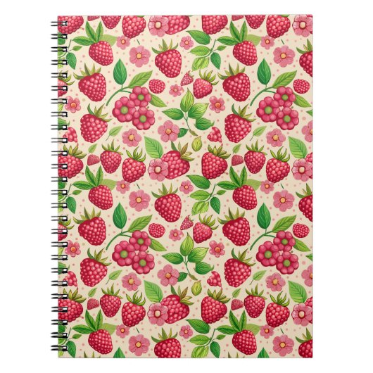 Summer Raspberry Garden Botanical Fruit Pattern Notitieboek (Voorkant)