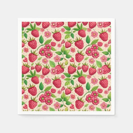 Summer Raspberry Garden Botanical Fruit Pattern Servet (Voorkant)