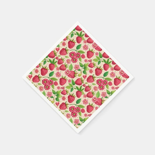 Summer Raspberry Garden Botanical Fruit Pattern Servet (Hoek)