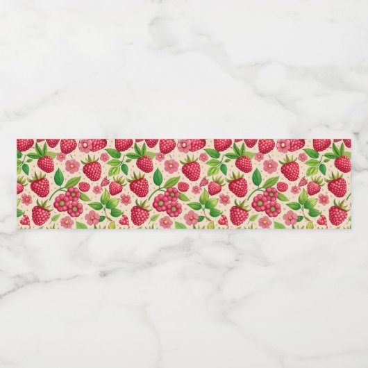 Summer Raspberry Garden Botanical Fruit Pattern Waterfles Etiket (Enkel label)