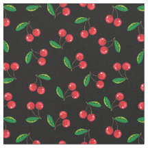 Summer Red Cherries op Black Pattern