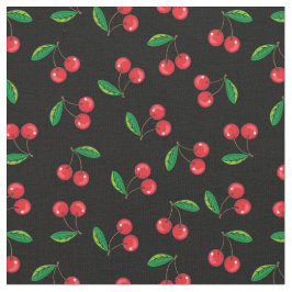 Summer Red Cherries op Black Pattern Stof