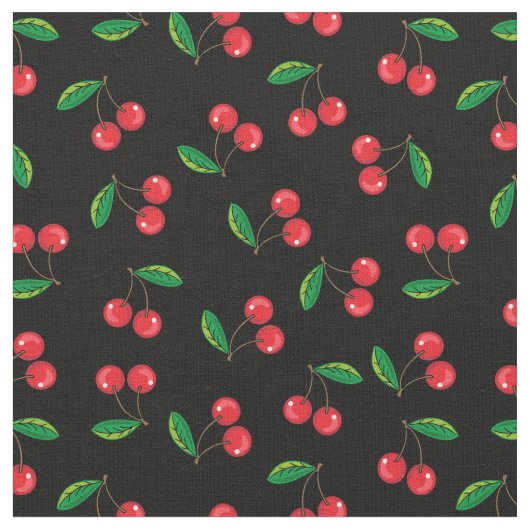 Summer Red Cherries op Black Pattern Stof (Close Up)