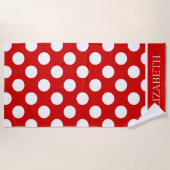 Summer Red en White Polka Dot gepersonaliseerd Strandlaken (Voorkant)