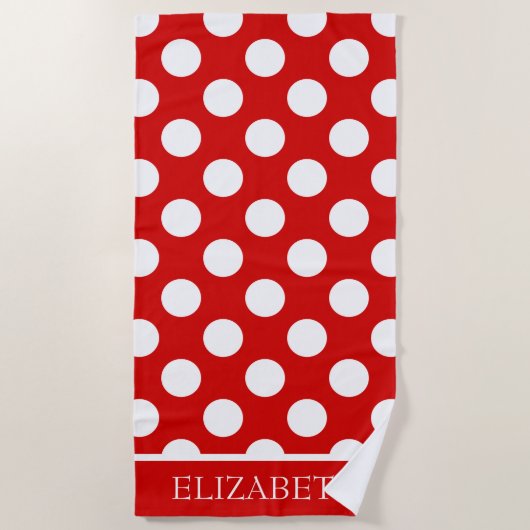 Summer Red en White Polka Dot gepersonaliseerd Strandlaken (Voorkant)