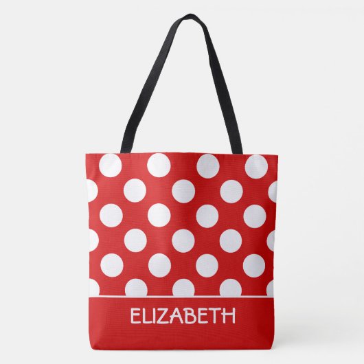 Summer Red en White Polka Dot gepersonaliseerd Tote Bag (Voorkant)