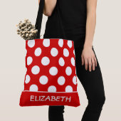 Summer Red en White Polka Dot gepersonaliseerd Tote Bag (Dichtbij)