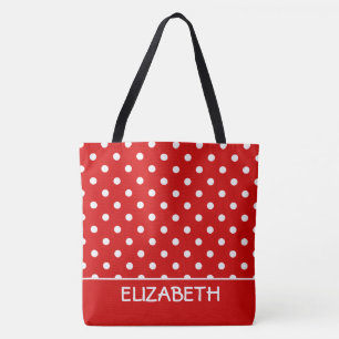 Summer Red en White Polka Dot gepersonaliseerd Tote Bag