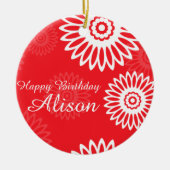 Summer Red Flowers Happy Birthday Name Ornament (Voorkant)