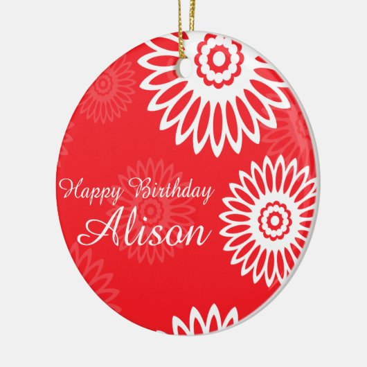 Summer Red Flowers Happy Birthday Name Ornament (Links)
