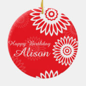 Summer Red Flowers Happy Birthday Name Ornament (Achterkant)