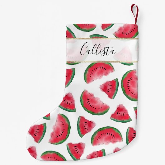 Summer Red Green Watermelon Waterverf Pattern Kleine Kerstsok (Achterkant)