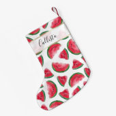 Summer Red Green Watermelon Waterverf Pattern Kleine Kerstsok (Achterkant (Hangend))
