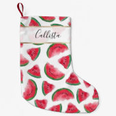 Summer Red Green Watermelon Waterverf Pattern Kleine Kerstsok (Voorkant)