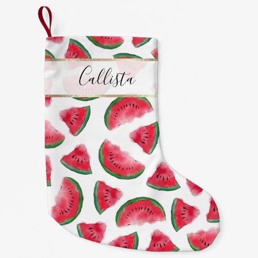 Summer Red Green Watermelon Waterverf Pattern Kleine Kerstsok (Voorkant)