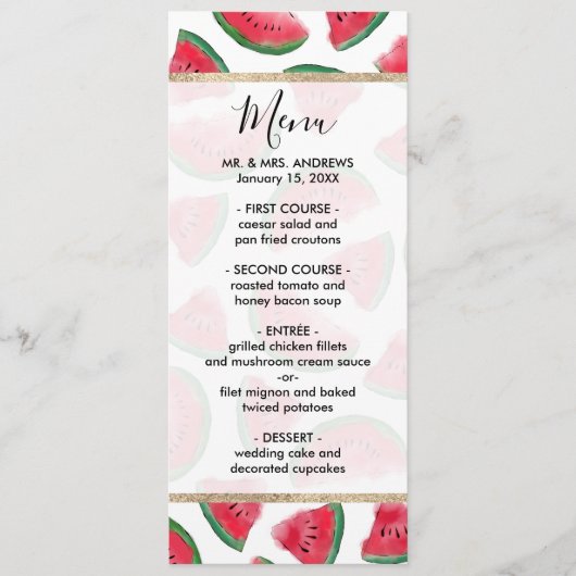 Summer Red Green Watermelon Waterverf Pattern Menu (Voorkant)