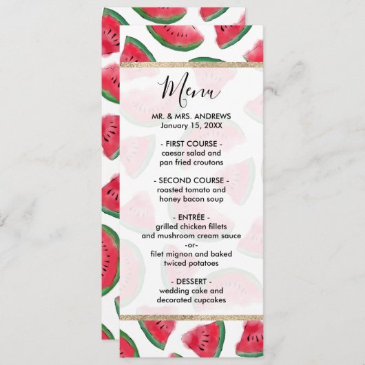 Summer Red Green Watermelon Waterverf Pattern Menu (Voorkant / Achterkant)