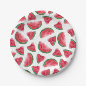 Summer Red Green Watermelon Waterverf Pattern Papieren Bordje (Voorkant)