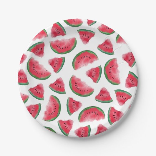 Summer Red Green Watermelon Waterverf Pattern Papieren Bordje (Voorkant)