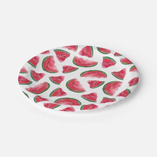 Summer Red Green Watermelon Waterverf Pattern Papieren Bordje (Gekanteld)