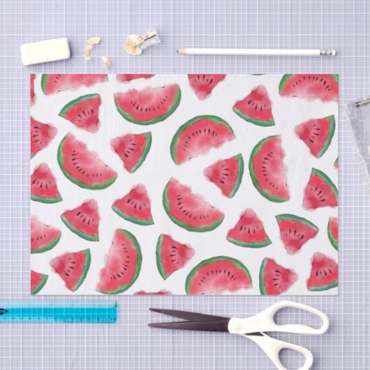 Summer Red Green Watermelon Waterverf Pattern Tissuepapier (Craft)