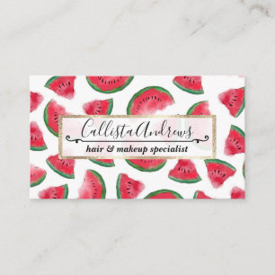 Summer Red Green Watermelon Waterverf Pattern Visitekaartje