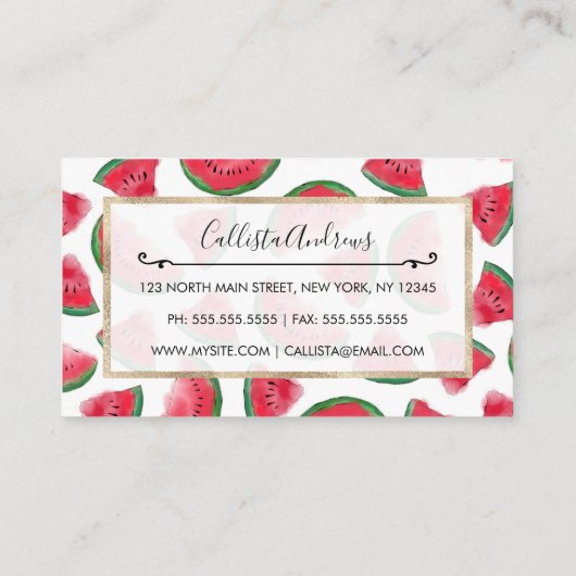 Summer Red Green Watermelon Waterverf Pattern Visitekaartje (Achterkant)