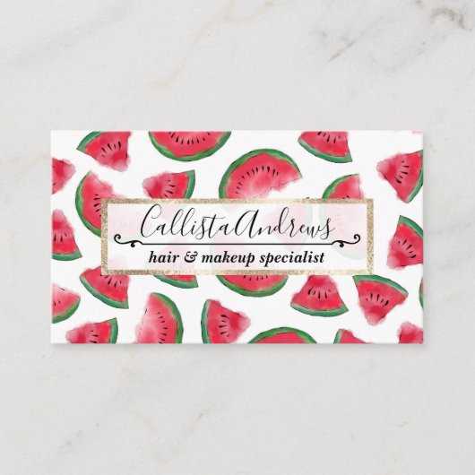 Summer Red Green Watermelon Waterverf Pattern Visitekaartje (Voorkant)
