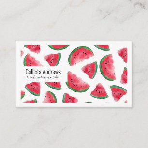 Summer Red Green Watermelon Waterverf Pattern Visitekaartje
