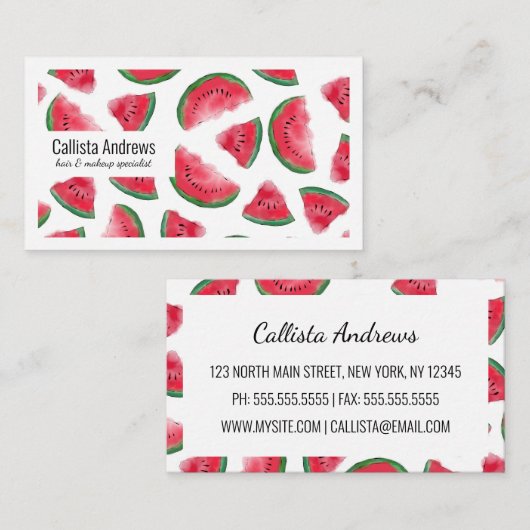 Summer Red Green Watermelon Waterverf Pattern Visitekaartje (Voorkant / Achterkant)