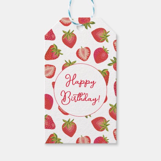 Summer Red Strawberry Happy Birthday Cadeaulabel (Voorkant)