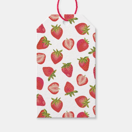 Summer Red Strawberry Pattern Cadeaulabel (Voorkant)