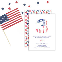 Summer Red White Blue Garden 3rd Birthday Party Kaart