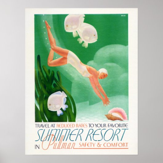 SUMMER RESORT Zee Holiday Woman Diving Travel Poster (Voorkant)