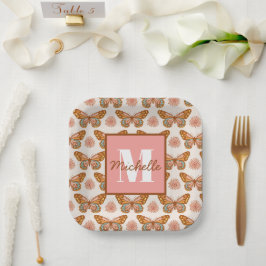 Summer Retro Butterfly | Monogrampapier — Borden Papieren Bordje